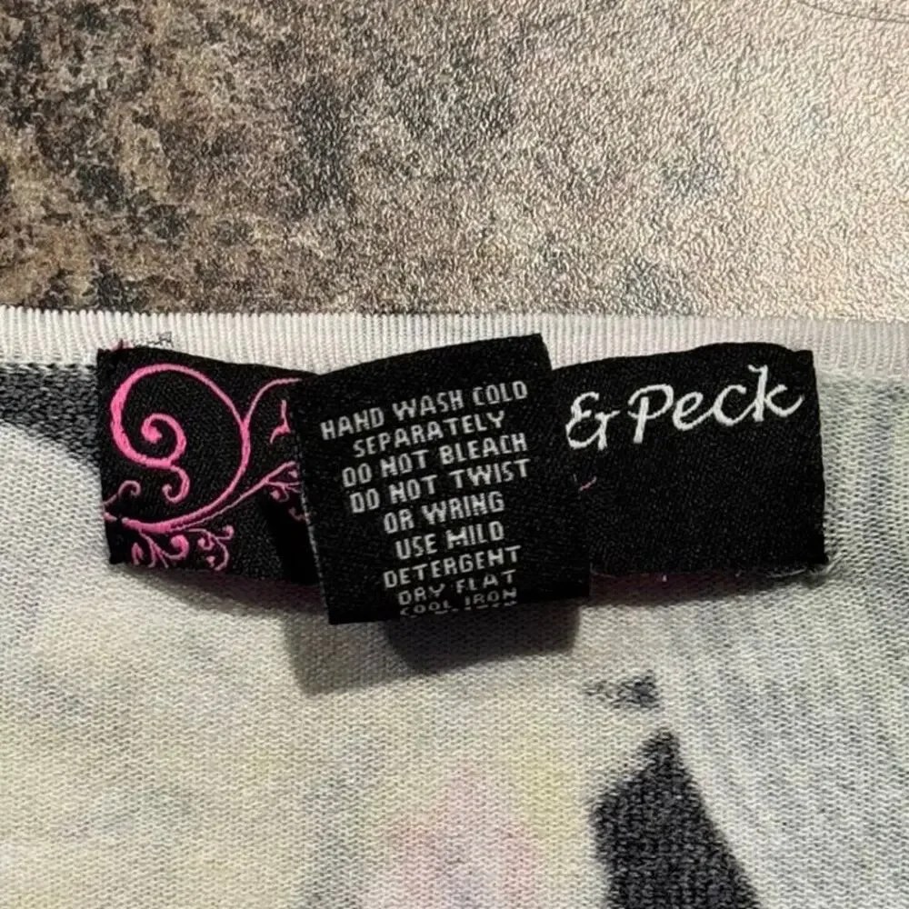 Peck & Peck Top 3/4 Sleeve Slinky Y2K Retro Statement Boho Floral Stripe Large - Picture 4 of 6